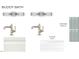 Buddy bath with updated fixtures, white cabinets, and marble and green tile at 5312 Alpine Dr, Raleigh, NC 27609