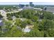 An aerial view features a canopy of trees with modern buildings in the skyline at 4123 Rockingham Dr, Raleigh, NC 27609