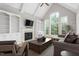 Bright living room with a vaulted ceiling, large windows, fireplace, built-in shelves, and comfortable seating at 6366 Lineberry Rd, Liberty, NC 27298