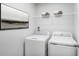 Efficient laundry room with modern washer and dryer, complemented by a stylish decorative print at 331 Tormore Dr, Sanford, NC 27330