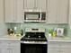 Bright kitchen features gray cabinets, stainless steel appliances, and a striking backsplash at 144 Emerson Fields Dr, Pikeville, NC 27863