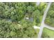 Aerial shot shows a home with a pool, lush trees, and a long driveway to the street at 184 Pine E St, Lillington, NC 27546