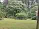 Backyard with green grass, trees, and flowering trees in full bloom in the spring at 1917 New Hill Olive Chapel Rd, New Hill, NC 27562