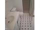 Well-lit bathroom featuring a black and white tiled floor and a shower with tiled walls at 1917 New Hill Olive Chapel Rd, New Hill, NC 27562
