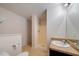 Bathroom offers a walk-in shower and vanity for storage at 128 Dove Cottage Ln, Cary, NC 27519