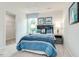 Charming bedroom with blue accents, neutral walls, and en-suite closet for optimal organization at 1581 Ivy Meadow Ln, Zebulon, NC 27597