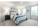 Bright main bedroom with large windows, a comfortable bed, and elegant decor offering a relaxing retreat at 1581 Ivy Meadow Ln, Zebulon, NC 27597