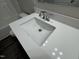 Modern bathroom vanity with rectangular sink and chrome faucet at 99 Mapledale Ct, Benson, NC 27504