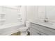 Clean bathroom featuring a shower-tub combo, vanity with countertop, and modern fixtures at 3604 Drafton Dr, Raleigh, NC 27610