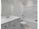 Bright bathroom features a white vanity with ample storage, a modern sink, and a clean, well-maintained shower-tub combo at 5008 Trotter Dr, Raleigh, NC 27603