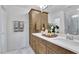 Double vanity bathroom with modern cabinets and marble floors at 2101 Lambert Rd # 61, Cary, NC 27519