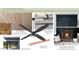 An outdoor living mood board featuring ceiling fan, fireplace, and stone flooring at 7208 Tanbark Way, Raleigh, NC 27615