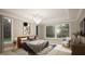 Comfortable bedroom featuring recessed lighting, large windows, and wood flooring at 126 Harvest Ln, Pittsboro, NC 27312