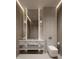 Modern bathroom with marble countertops and a floating vanity with inset lighting at 5909 Tower Grove Dr, Raleigh, NC 27614