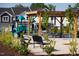 View of the community space featuring a playground, picnic tables, and pergola in a Gathering-friendly neighborhood at 195 Anise Ln, Garner, NC 27529