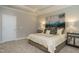 Comfortable bedroom boasts neutral color scheme, carpet floors, and stylish decorations at 836 Bankston Woods Way, Raleigh, NC 27609