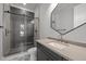 Modern bathroom with sleek vanity, glass enclosed shower, and stylish fixtures for a contemporary feel at 65 Cherry Bark Dr, Youngsville, NC 27596