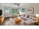 Bright living room featuring stylish furniture, ceiling fan, and plenty of natural light at 225 W Orange St, Hillsborough, NC 27278