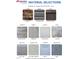 Material selections for the home, including stone, siding, laminate, carpet, quartz, vinyl, bath tile, and cabinets at 42 Decatur Dr, Fuquay Varina, NC 27526