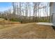 A large backyard with freshly laid grass leads out to an uncultivated forest area, perfect for relaxing at 313 Mason Oaks Dr, Wake Forest, NC 27587