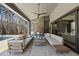Covered patio features a fireplace and comfortable seating at 7640 Falls Creek Ln, Raleigh, NC 27614
