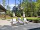 Stylish pool area with lounge chairs offers a serene setting surrounded by lush greenery and mature trees at 7640 Falls Creek Ln, Raleigh, NC 27614