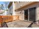 A wooden deck with a sliding glass door that provides outdoor living space and natural light at 6413 English Oaks Dr, Raleigh, NC 27615