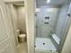 Clean bathroom with toilet and a large walk-in shower at 2103 Lambert Rd # 62, Cary, NC 27519