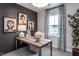 Stylish home office with wood paneling, modern art, and a large window overlooking the community at 1170 Holding Village Way, Wake Forest, NC 27587