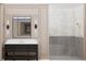 Stylish bathroom featuring modern vanity and walk-in shower at 65 Firefly Overlook, Pittsboro, NC 27312