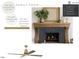 This living room has a stone fireplace with a wood mantle and a ceiling fan at 217 Dublin Rd, Raleigh, NC 27609