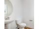 Clean powder room with pedestal sink and toilet at 90 Trescott St, Smithfield, NC 27577