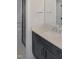 Bathroom showcases a stylish vanity with light countertop and a view of glass-enclosed shower at 2525 Silas Peak Ln, Apex, NC 27523