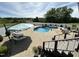 Backyard pool oasis with waterfall feature, brick patio, lounge chairs, and dining area at 4600 Scottland Dr, Mebane, NC 27302