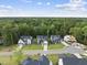 Aerial view showcases several modern homes with lush landscaping backing up to a forest at 205 Red Cardinal Ct, Youngsville, NC 27596