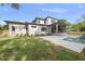 A well manicured backyard features a covered patio, swimming pool, and lush landscaping at 712 Daniels St, Raleigh, NC 27605
