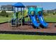 Community playground features two slides, a climbing structure, and a protected play area with safety mulch at 525 Glenkirk Pl, Garner, NC 27529