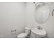 Powder room includes pedestal sink, and modern fixtures at 1206 Holding Village Way, Wake Forest, NC 27587