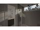 Bathroom with a walk-in shower and dark vanity at 3301 Dell Dr, Raleigh, NC 27609