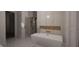Modern bathroom showcasing a freestanding tub, stylish tile work, and glass-enclosed shower at 3301 Dell Dr, Raleigh, NC 27609