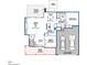 Detailed first-floor plan showing layout with dimensions for rooms including kitchen, dining, and garage at 113 S Ennis St, Fuquay Varina, NC 27526