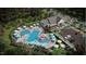 Overhead view of the community pool featuring a lounge area, splash fountain, and convenient parking at 929 Kinglet House Rd, Knightdale, NC 27545