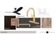 Kitchen design featuring modern brass finishes, cork backsplash, and Bohemian Flame Suede countertop at 7000 North Ridge Dr, Raleigh, NC 27615