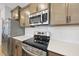 Close up showcasing stainless steel appliances and quartz countertops in a modern kitchen at 28 Nettle Ln # 235, Clayton, NC 27520