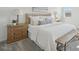 Comfortable main bedroom with a padded headboard, a rustic bench, a dresser and soft neutral bedding at 222 Chestnut Oak Ln, Lillington, NC 27546