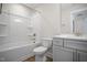 Bathroom with shower/tub combo and white vanity at 1078 Gibson House Dr, Burlington, NC 27215