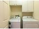 Bright laundry room features cabinetry above washer and dryer for convenient storage space at 1001 Hillsborough St # 304, Raleigh, NC 27603