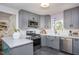 Modern kitchen featuring gray cabinets, stainless steel appliances, and quartz countertops at 3615 Octavia St, Raleigh, NC 27606