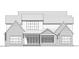 Detailed black and white drawing of the home's brick rear elevation with gabled roof and large windows at 504 Colvard Woods Way Way, Durham, NC 27713