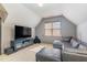Bonus room showcasing a leather sofa and a mounted TV with a black cabinet underneath at 3009 Gentle Breezes Ln, Raleigh, NC 27614